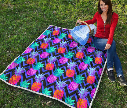Neon EDM Zig Zag Pineapple Pattern Print Quilt
