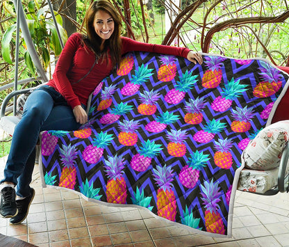 Neon EDM Zig Zag Pineapple Pattern Print Quilt