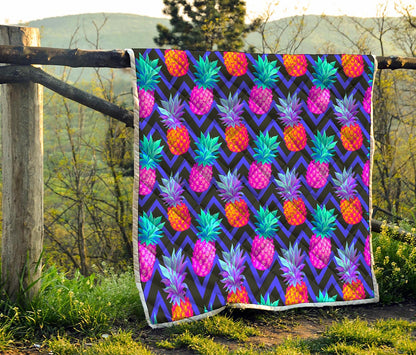 Neon EDM Zig Zag Pineapple Pattern Print Quilt