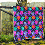 Neon EDM Zig Zag Pineapple Pattern Print Quilt