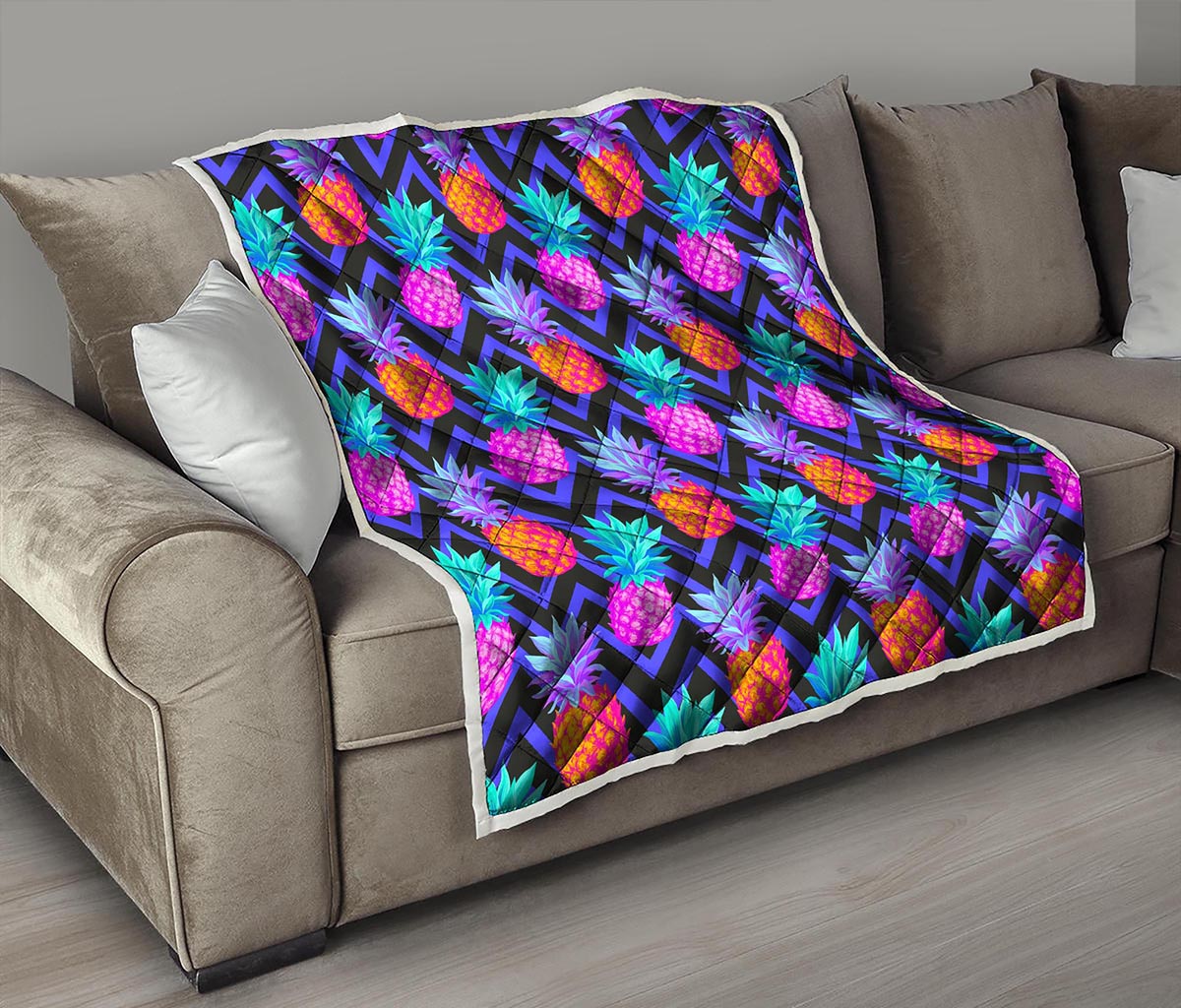 Neon EDM Zig Zag Pineapple Pattern Print Quilt