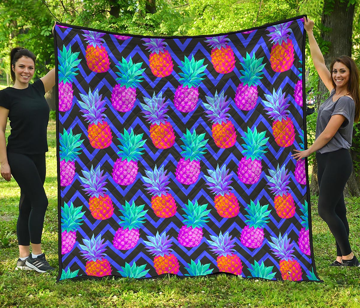 Neon EDM Zig Zag Pineapple Pattern Print Quilt