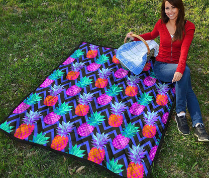 Neon EDM Zig Zag Pineapple Pattern Print Quilt