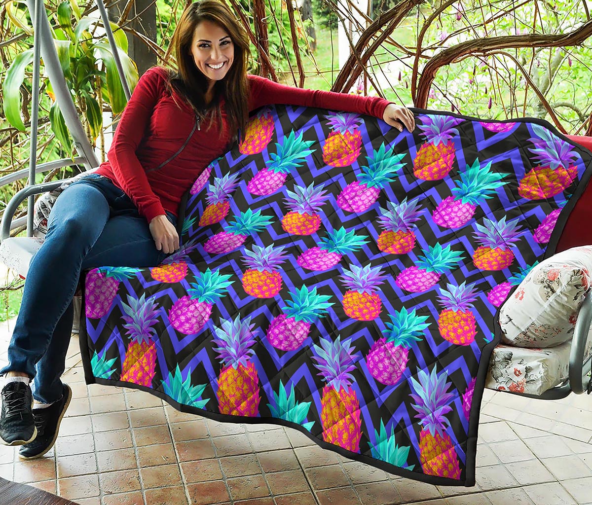 Neon EDM Zig Zag Pineapple Pattern Print Quilt