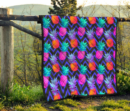 Neon EDM Zig Zag Pineapple Pattern Print Quilt