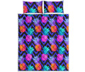 Neon EDM Zig Zag Pineapple Pattern Print Quilt Bed Set