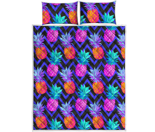 Neon EDM Zig Zag Pineapple Pattern Print Quilt Bed Set