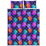 Neon EDM Zig Zag Pineapple Pattern Print Quilt Bed Set