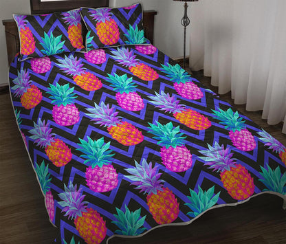 Neon EDM Zig Zag Pineapple Pattern Print Quilt Bed Set