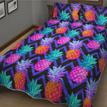 Neon EDM Zig Zag Pineapple Pattern Print Quilt Bed Set