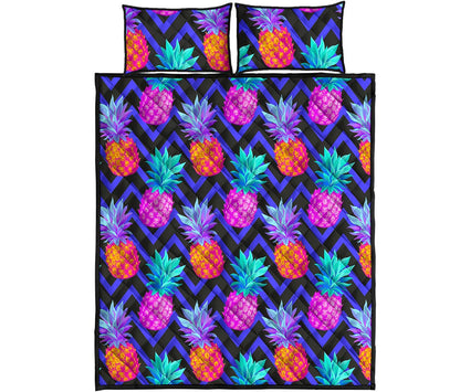 Neon EDM Zig Zag Pineapple Pattern Print Quilt Bed Set