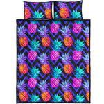 Neon EDM Zig Zag Pineapple Pattern Print Quilt Bed Set