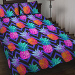 Neon EDM Zig Zag Pineapple Pattern Print Quilt Bed Set