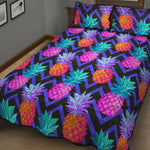 Neon EDM Zig Zag Pineapple Pattern Print Quilt Bed Set