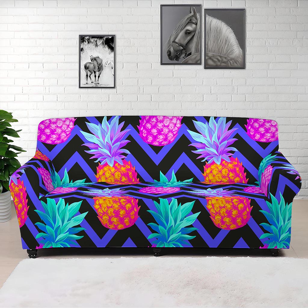 Neon EDM Zig Zag Pineapple Pattern Print Sofa Cover