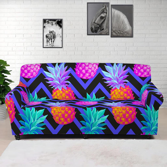 Neon EDM Zig Zag Pineapple Pattern Print Sofa Cover