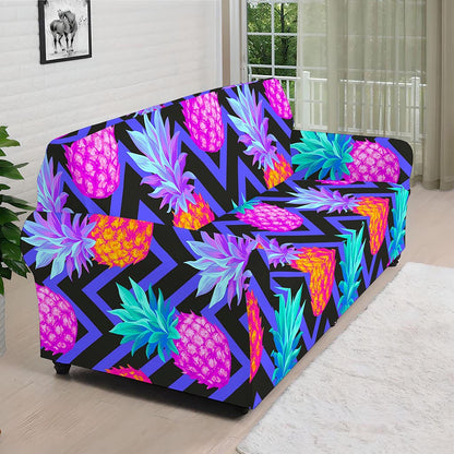 Neon EDM Zig Zag Pineapple Pattern Print Sofa Cover