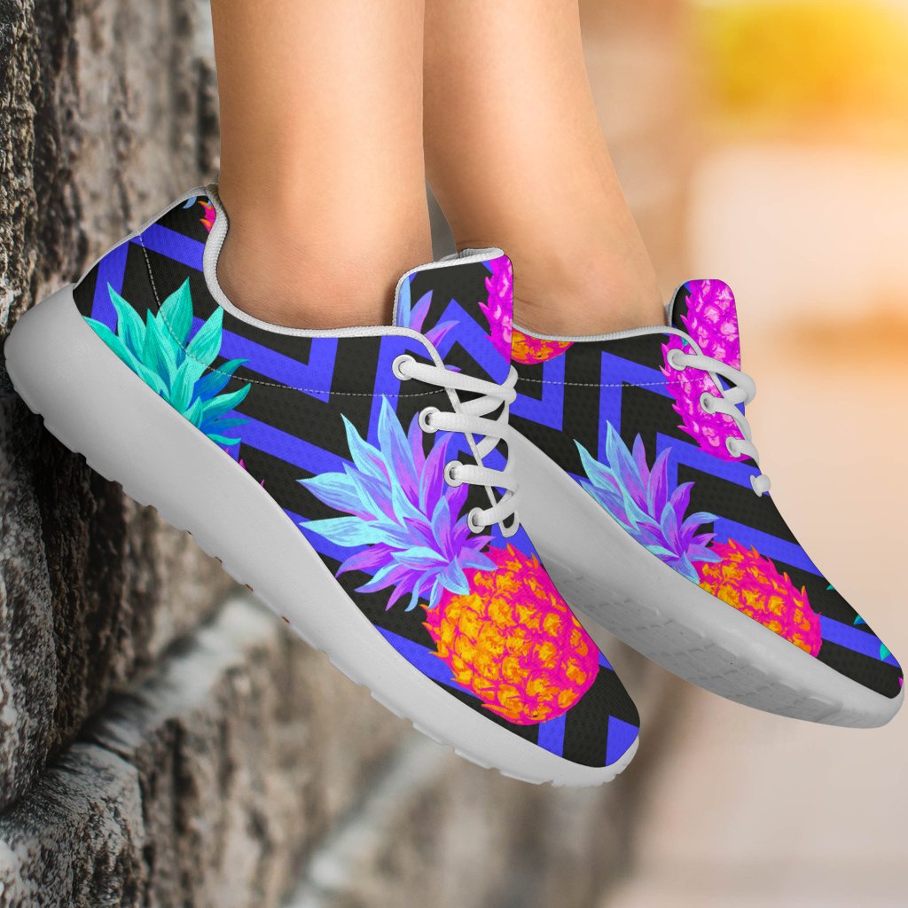 Neon EDM Zig Zag Pineapple Pattern Print Sport Shoes GearFrost