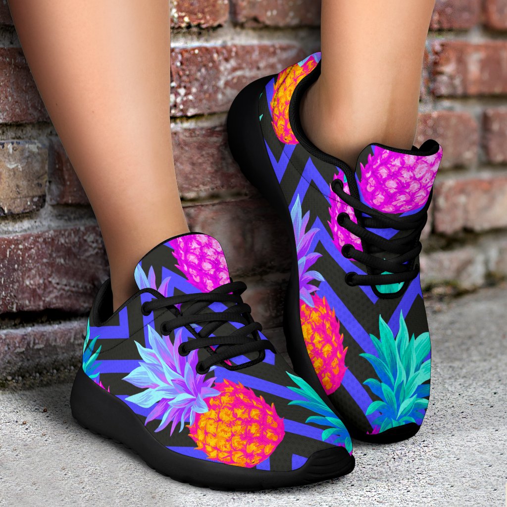 Neon EDM Zig Zag Pineapple Pattern Print Sport Shoes GearFrost