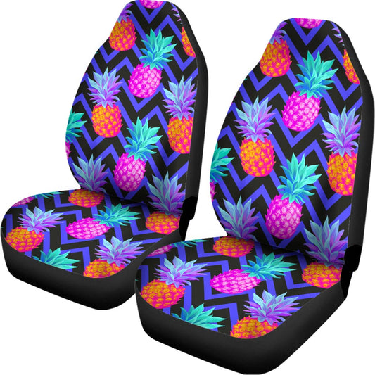 Neon EDM Zig Zag Pineapple Pattern Print Universal Fit Car Seat Covers