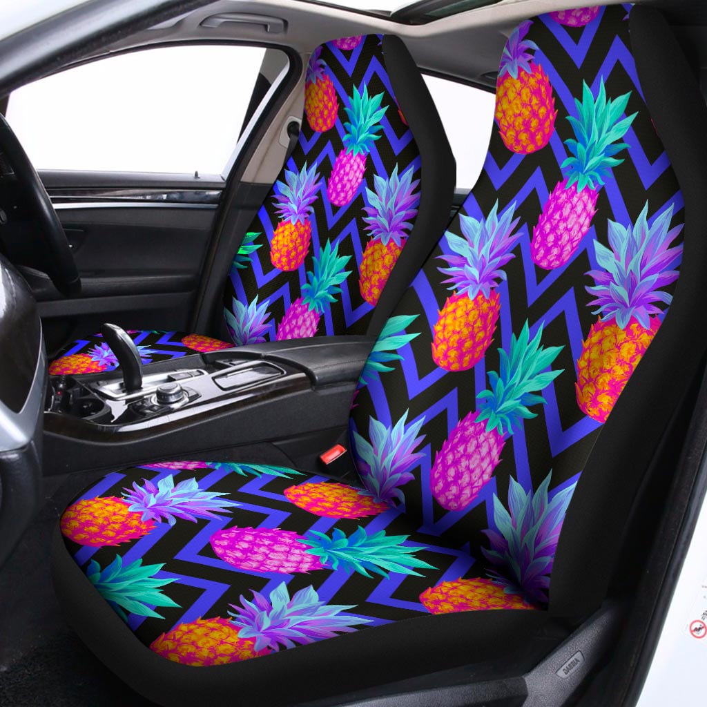 Neon EDM Zig Zag Pineapple Pattern Print Universal Fit Car Seat Covers