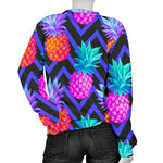 Neon EDM Zig Zag Pineapple Pattern Print Women's Crewneck Sweatshirt GearFrost