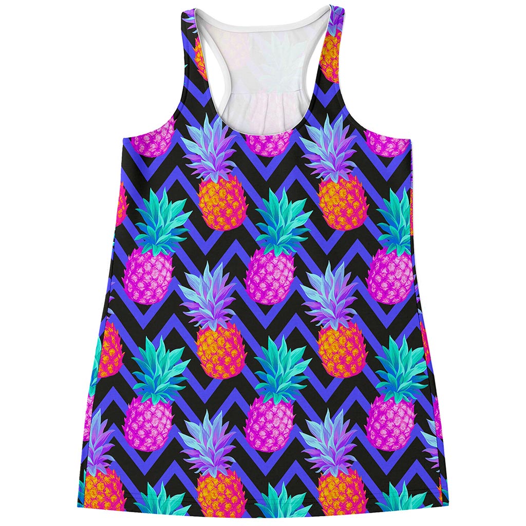 Neon EDM Zig Zag Pineapple Pattern Print Women's Racerback Tank Top