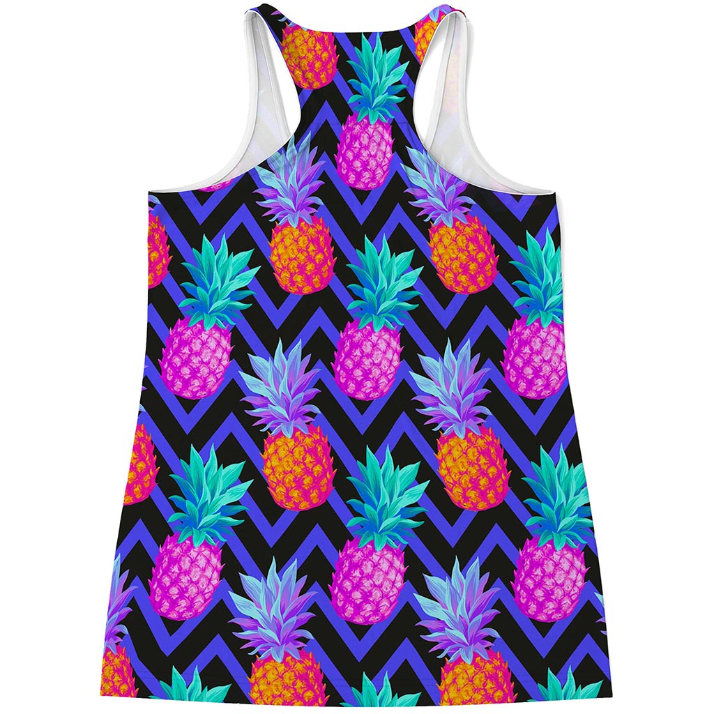 Neon EDM Zig Zag Pineapple Pattern Print Women's Racerback Tank Top