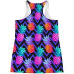 Neon EDM Zig Zag Pineapple Pattern Print Women's Racerback Tank Top