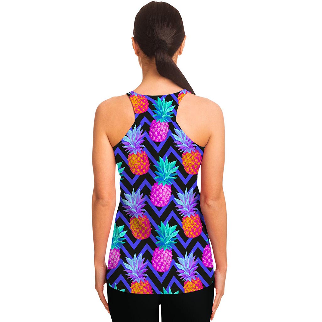 Neon EDM Zig Zag Pineapple Pattern Print Women's Racerback Tank Top