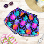 Neon EDM Zig Zag Pineapple Pattern Print Women's Shorts