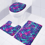 Neon Ethnic Aztec Trippy Print 3 Piece Bath Mat Set