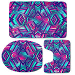 Neon Ethnic Aztec Trippy Print 3 Piece Bath Mat Set