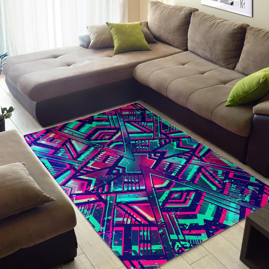 Neon Ethnic Aztec Trippy Print Area Rug GearFrost