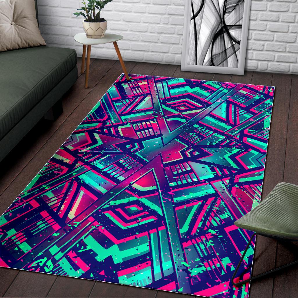 Neon Ethnic Aztec Trippy Print Area Rug GearFrost