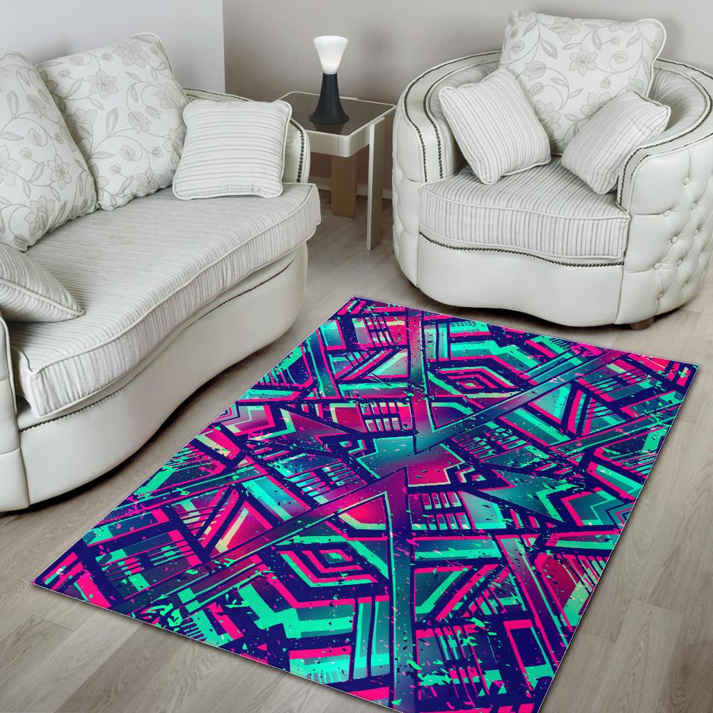 Neon Ethnic Aztec Trippy Print Area Rug GearFrost