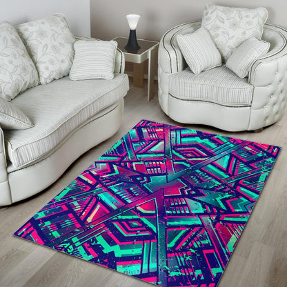 Neon Ethnic Aztec Trippy Print Area Rug GearFrost
