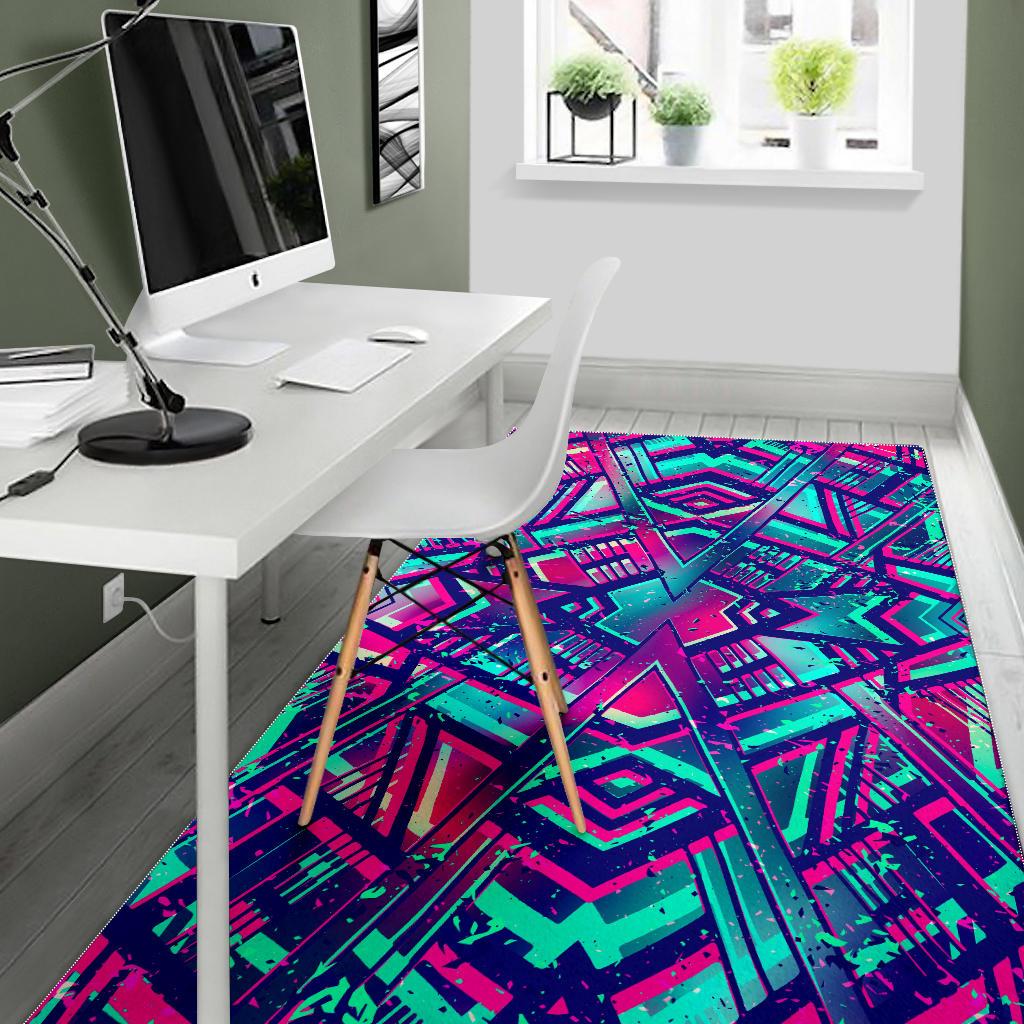 Neon Ethnic Aztec Trippy Print Area Rug GearFrost