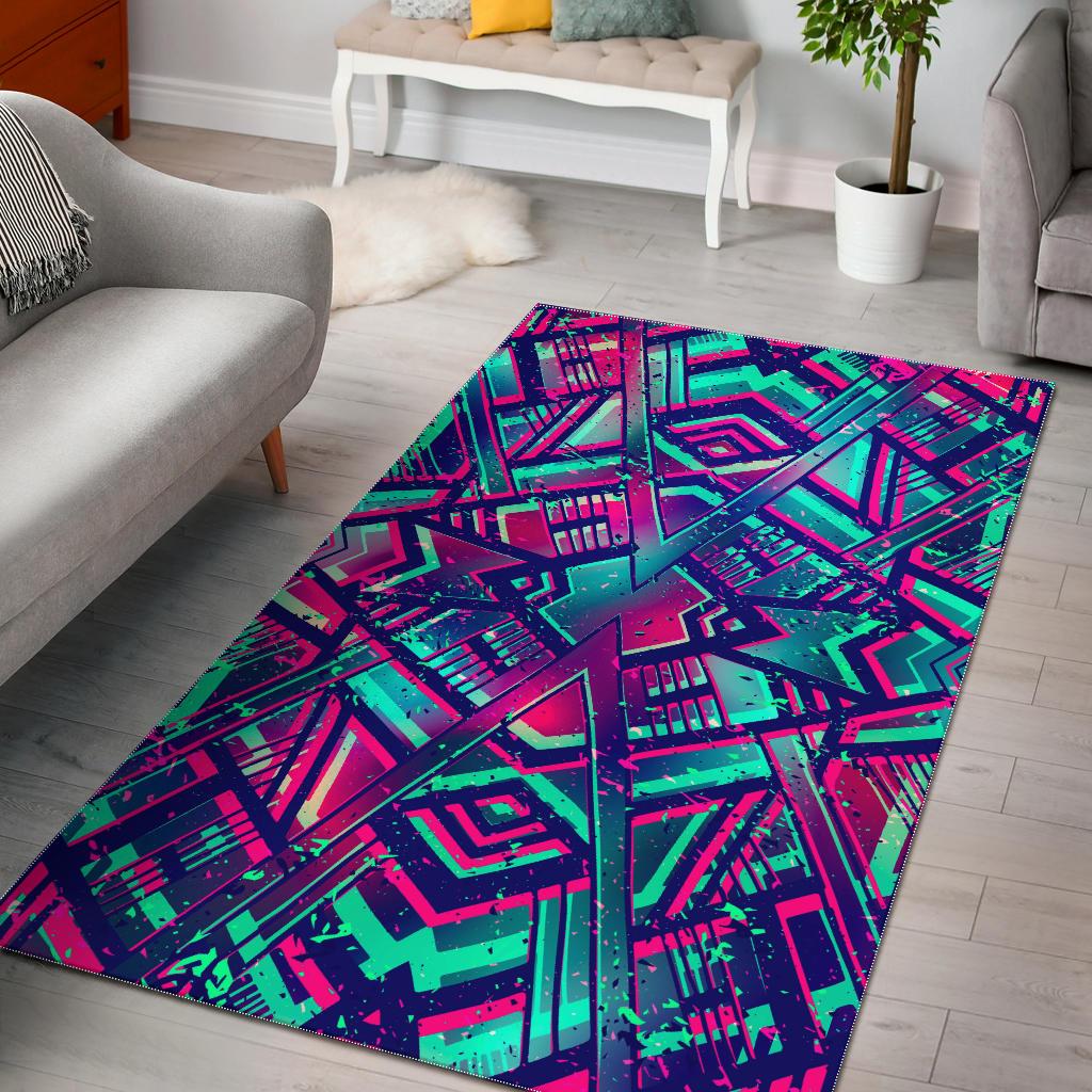 Neon Ethnic Aztec Trippy Print Area Rug GearFrost