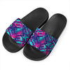 Neon Ethnic Aztec Trippy Print Black Slide Sandals