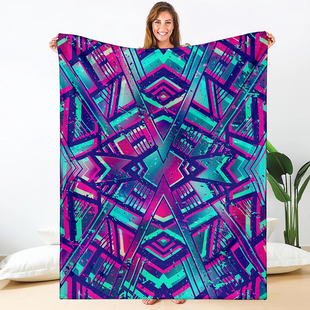 Neon Ethnic Aztec Trippy Print Blanket
