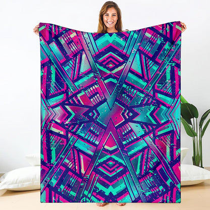 Neon Ethnic Aztec Trippy Print Blanket