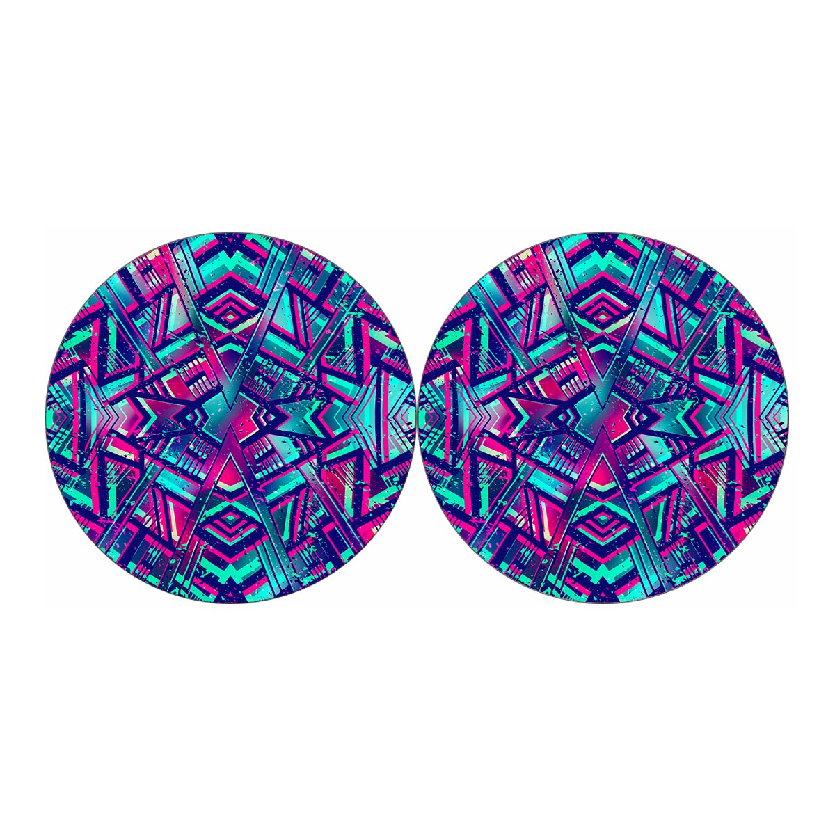 Neon Ethnic Aztec Trippy Print Car Coasters