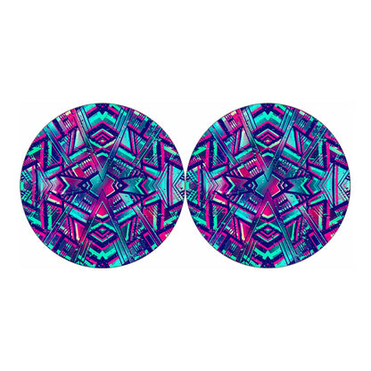 Neon Ethnic Aztec Trippy Print Car Coasters
