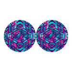 Neon Ethnic Aztec Trippy Print Car Coasters