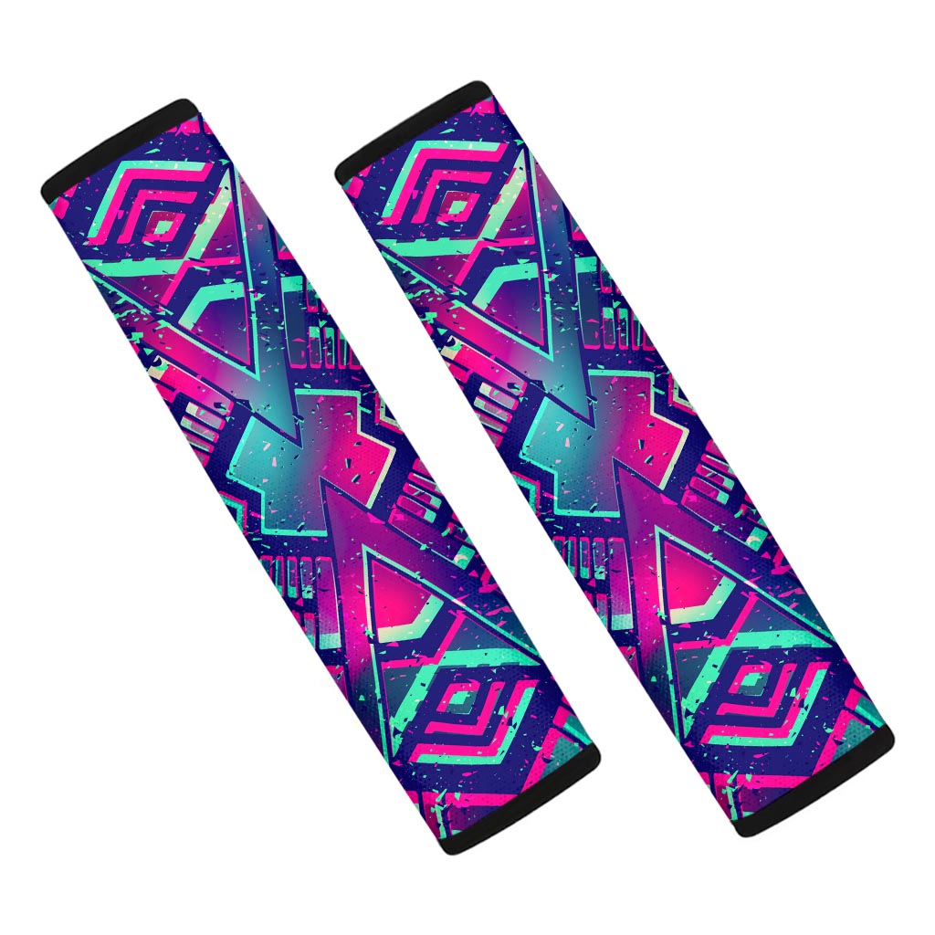 Neon Ethnic Aztec Trippy Print Car Seat Belt Covers