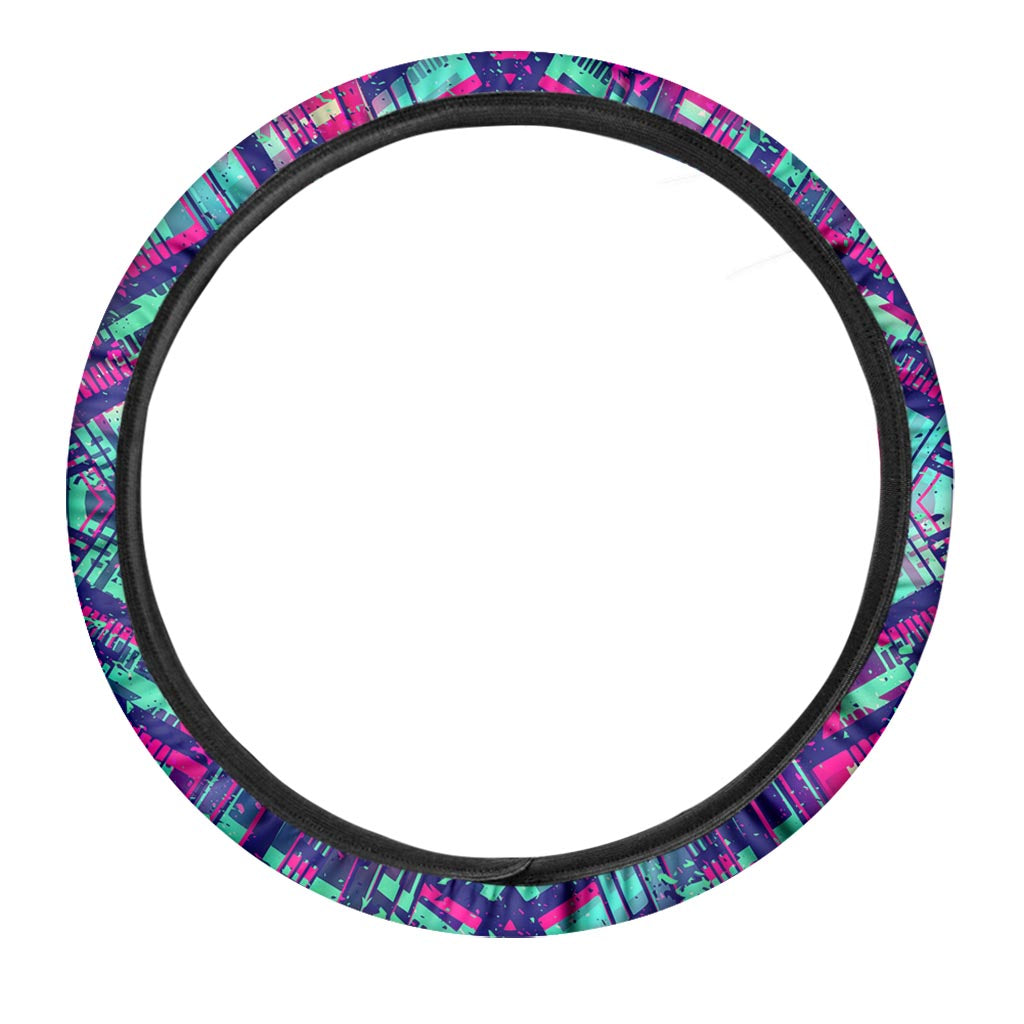 Neon Ethnic Aztec Trippy Print Car Steering Wheel Cover