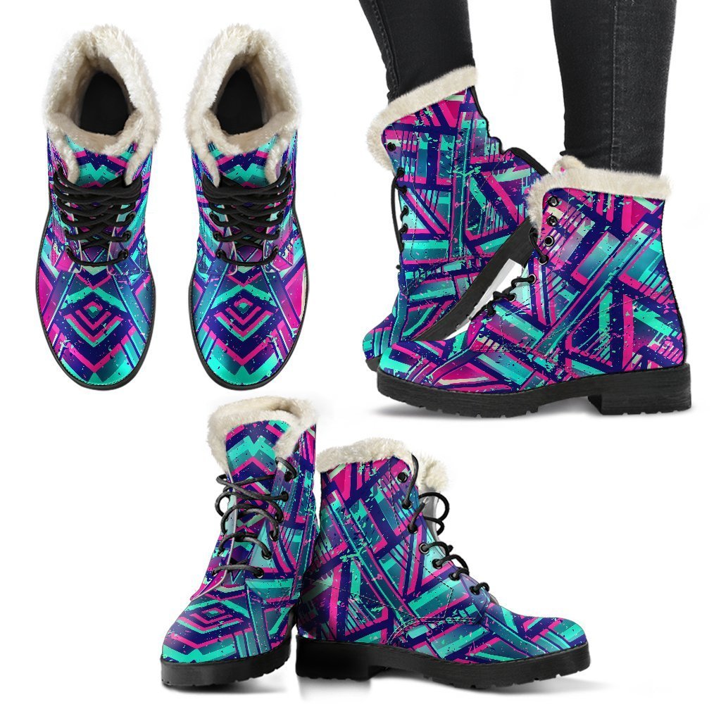 Neon Ethnic Aztec Trippy Print Comfy Boots GearFrost
