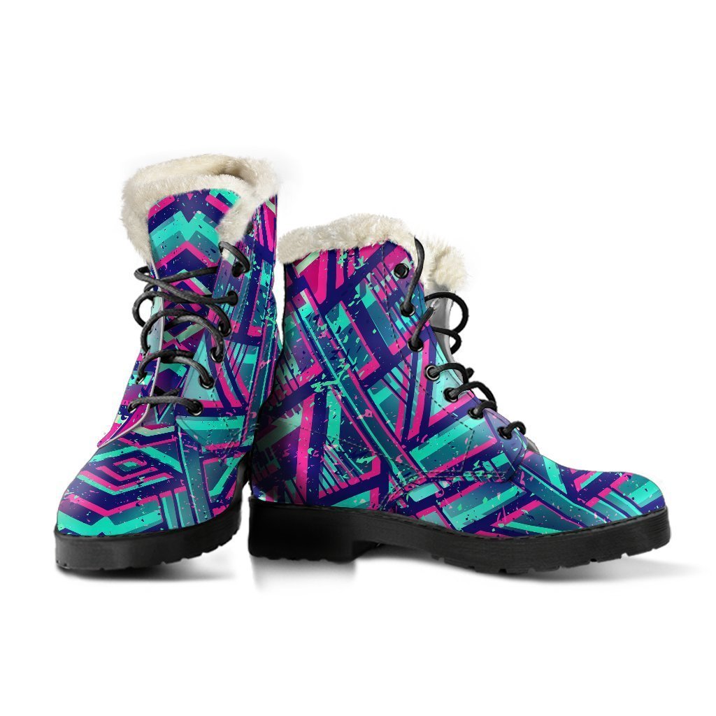 Neon Ethnic Aztec Trippy Print Comfy Boots GearFrost