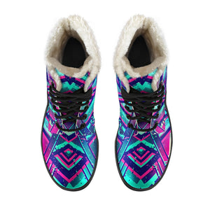 Neon Ethnic Aztec Trippy Print Comfy Boots GearFrost